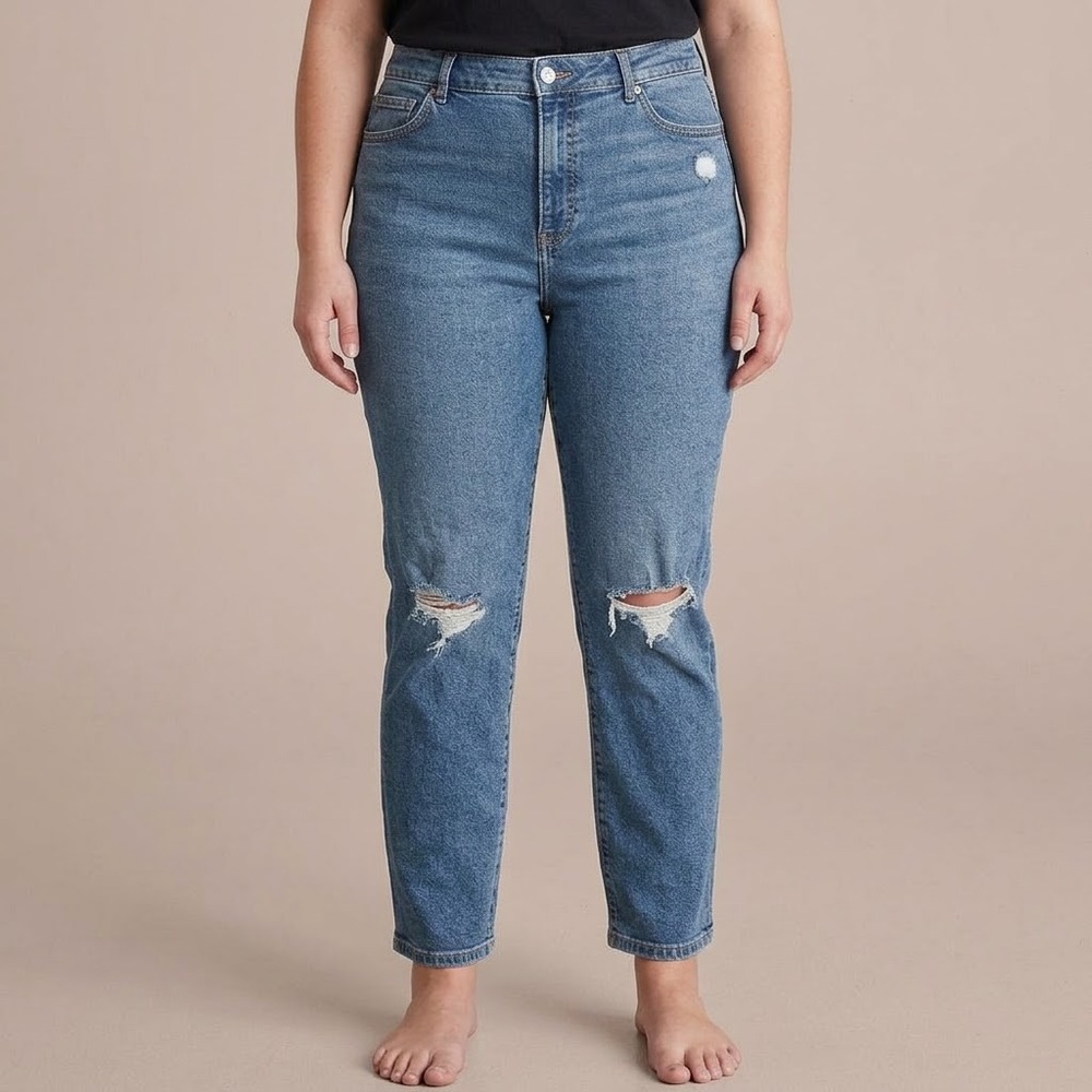 Express Super High Rise Slim Jeans Women 8R Blue Distressed Denim EUC